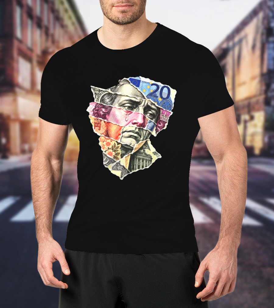 Benjamin Franklin Quote Sad Dollar Currency Collage Art Euro Note T-Shirt