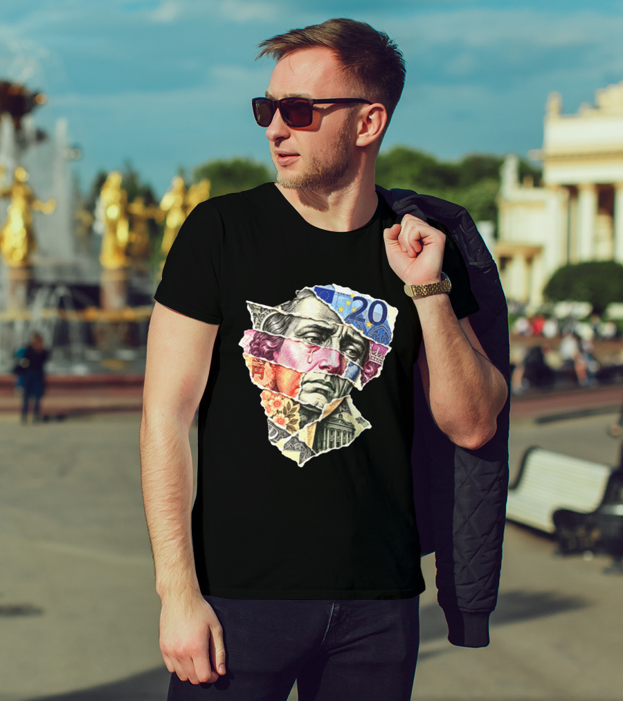 Benjamin Franklin Quote Sad Dollar Currency Collage Art Euro Note T-Shirt