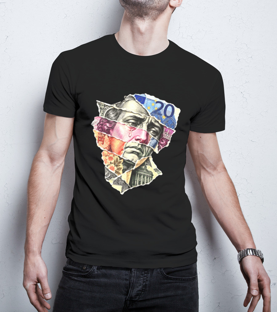 Benjamin Franklin Quote Sad Dollar Currency Collage Art Euro Note T-Shirt