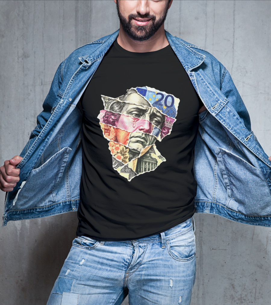 Benjamin Franklin Quote Sad Dollar Currency Collage Art Euro Note T-Shirt