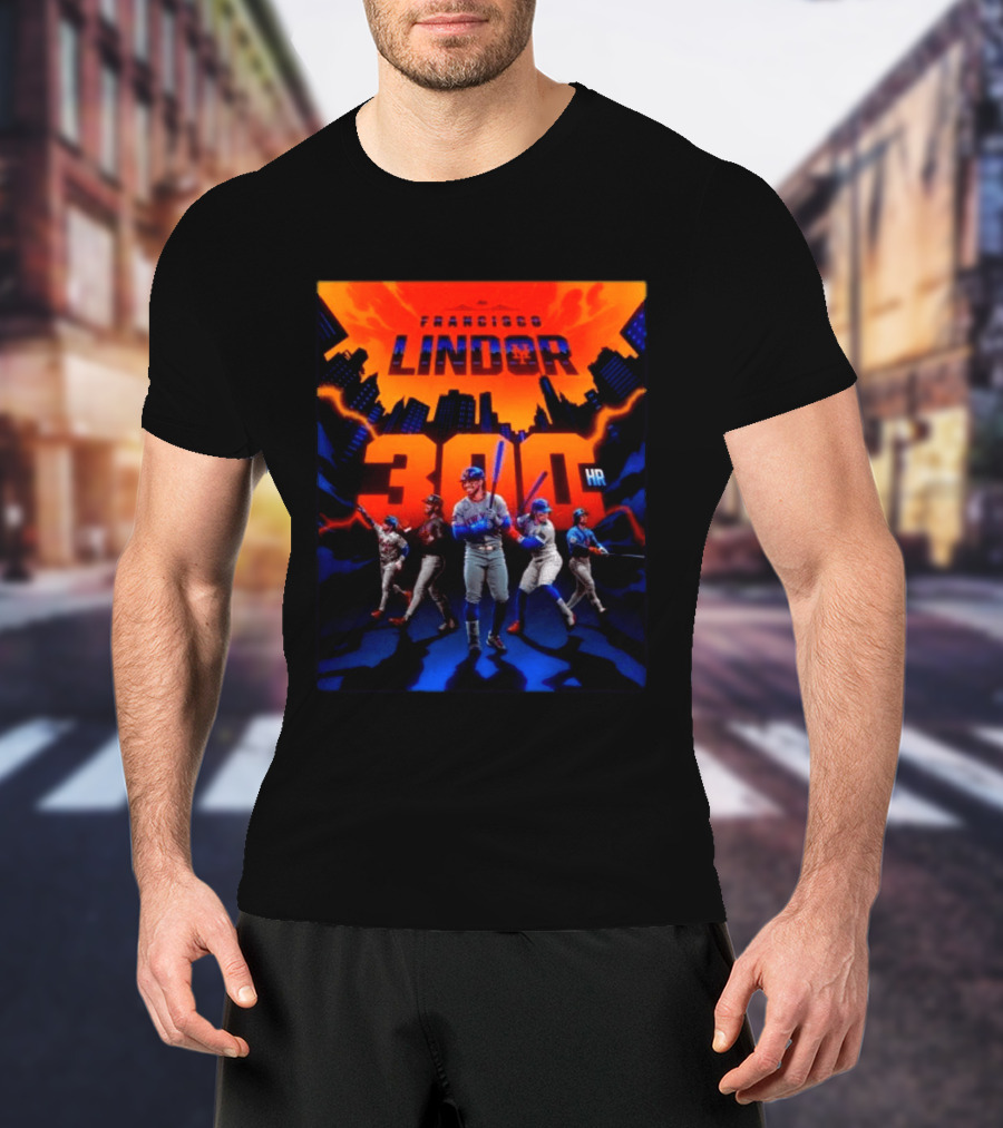 Francisco Lindor 300 HR Achievement Mets Skyline Celebration T-Shirt