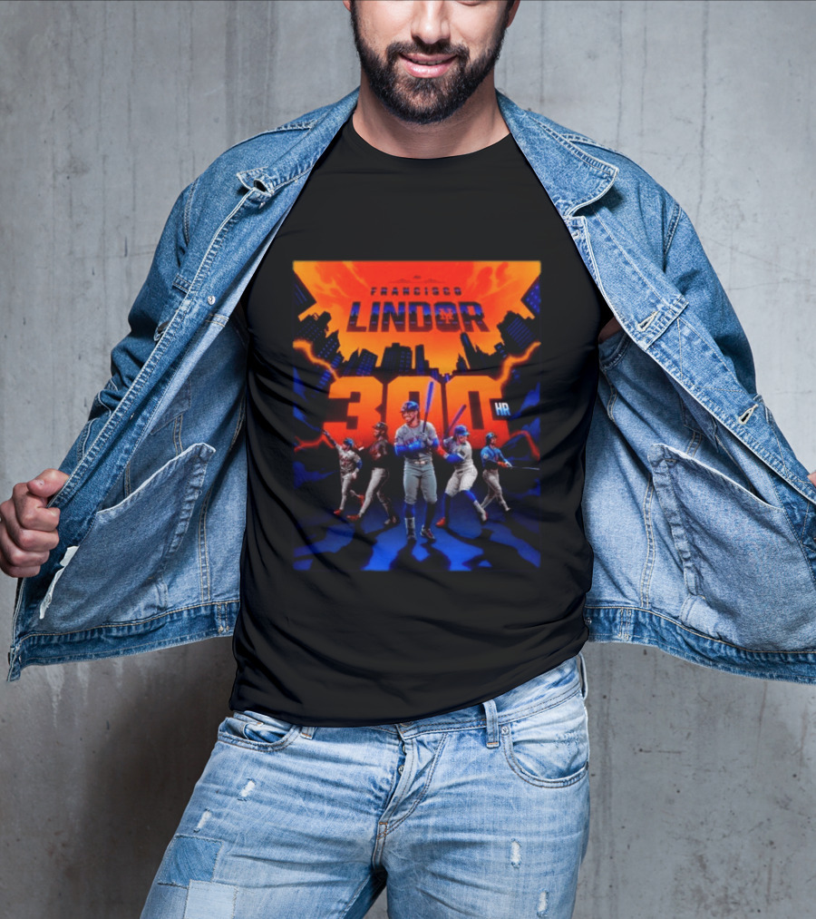 Francisco Lindor 300 HR Achievement Mets Skyline Celebration T-Shirt