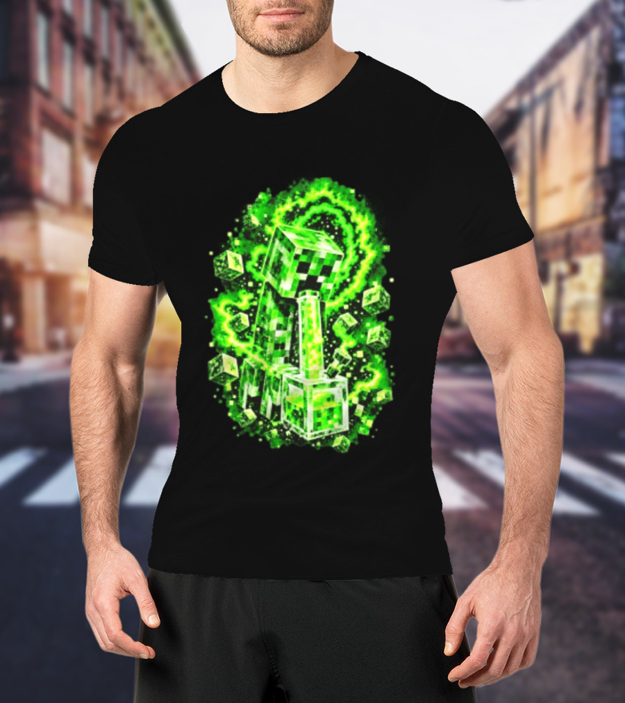 Minecraft Creeper Green Bong Pixel Explosion T-Shirt