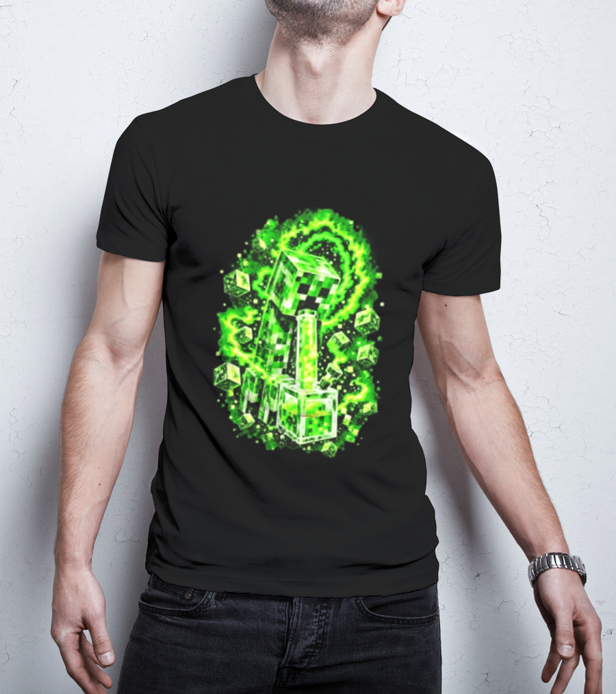 Minecraft Creeper Green Bong Pixel Explosion T-Shirt