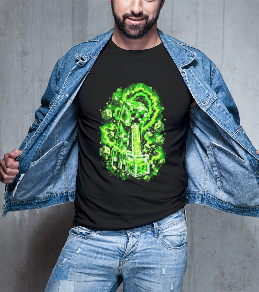 Minecraft Creeper Green Bong Pixel Explosion T-Shirt