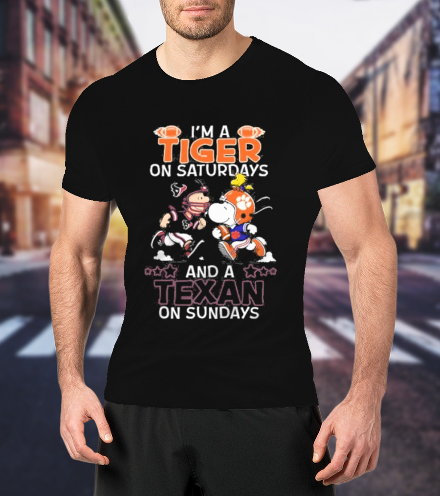 I'm A Tiger On Saturdays And A Texan On Sundays Charlie Brown Snoopy T-Shirt