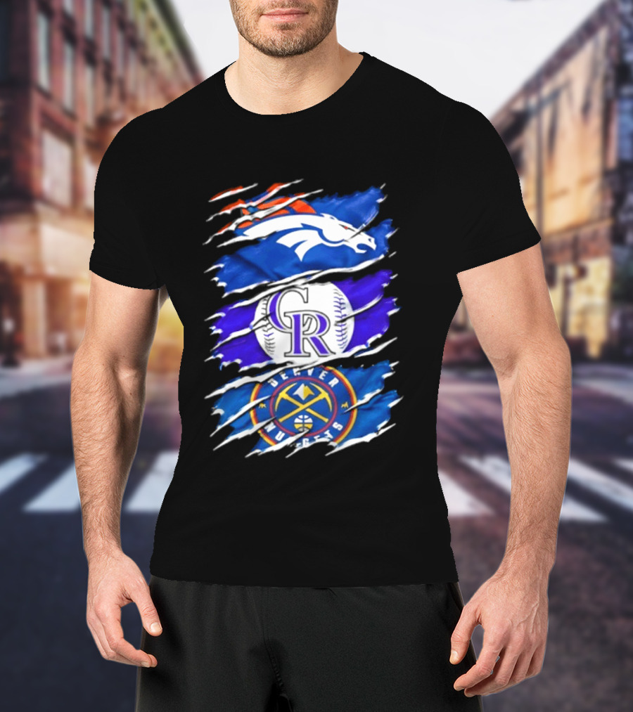 Denver Broncos Colorado Rockies Denver Nuggets Mashup Sports Fan T-Shirt