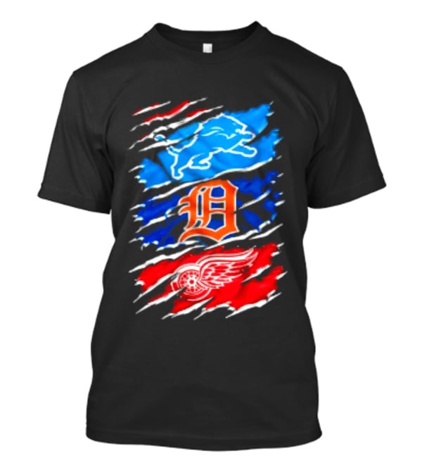Detroit Lions Tigers Red Wings Scratch Mashup T-Shirt