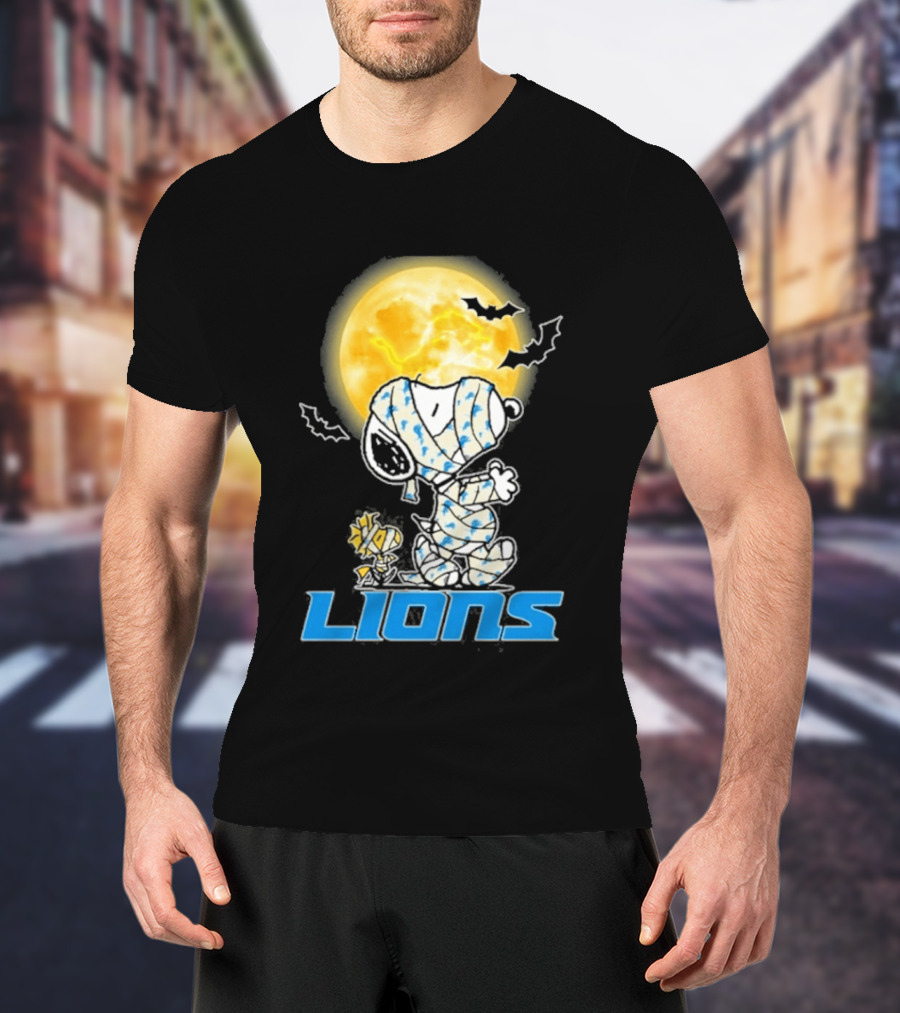 Detroit Lions Snoopy Halloween 2026 Full Moon Bat Holiday T-Shirt