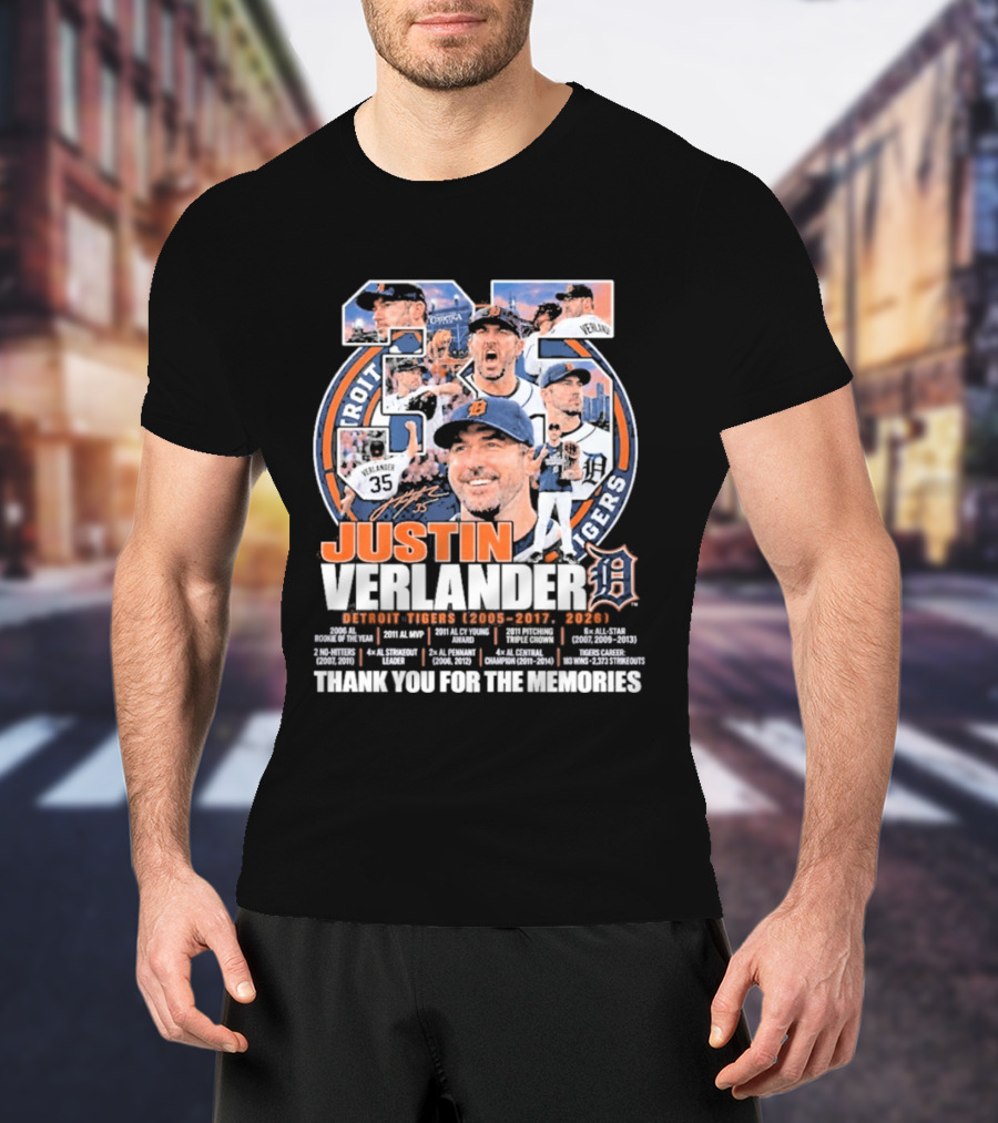 Justin Verlander Detroit Tigers 35 Thank You For The Memories 2005 2017 2026 T-Shirt