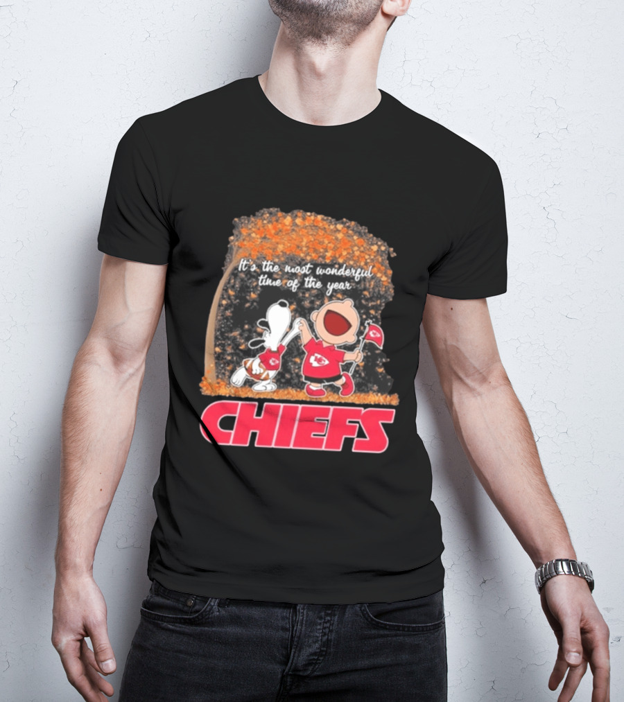Kansas City Chiefs Snoopy Charlie Brown Dancing It's The Most Wonderful Time Of The Year T-Shirt