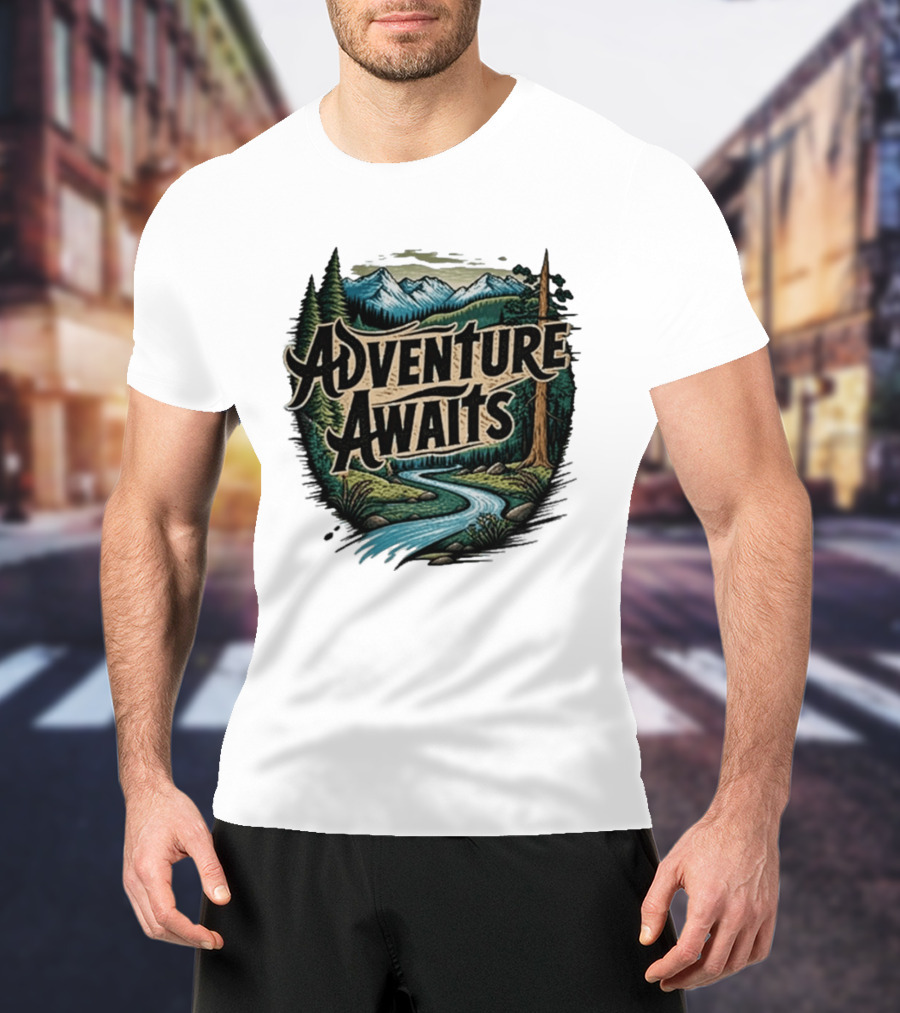 Adventure Awaits Scenic Nature Camping Family Summer Wanderlust Vacation T-Shirt