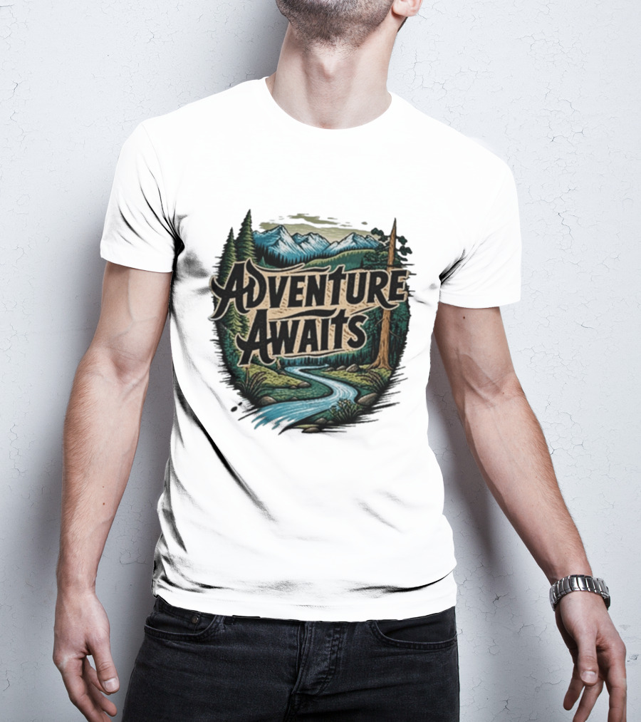 Adventure Awaits Scenic Nature Camping Family Summer Wanderlust Vacation T-Shirt