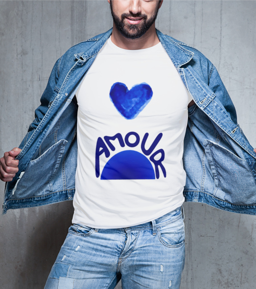 Amour Blue Heart French Love Watercolor T-Shirt