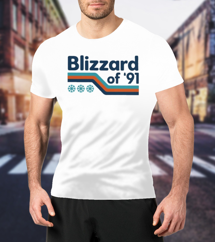 Blizzard Of '91 Retro Winter Snowflakes And Stripes T-Shirt