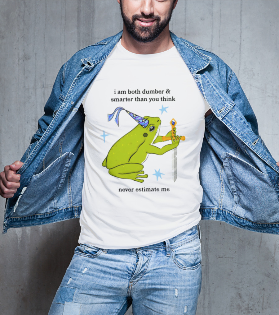I Am Both Dumber And Smarter Than You Think Never Estimate Me Frog Sword Stars Party Hat T-Shirt