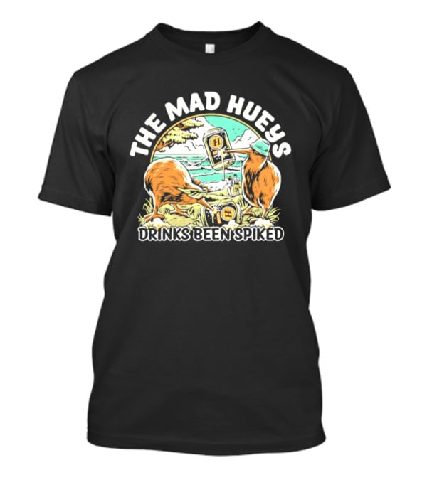The Mad Hueys Drinks Been Spiked Kiwi Bird Surfing Beach Scene T-Shirt