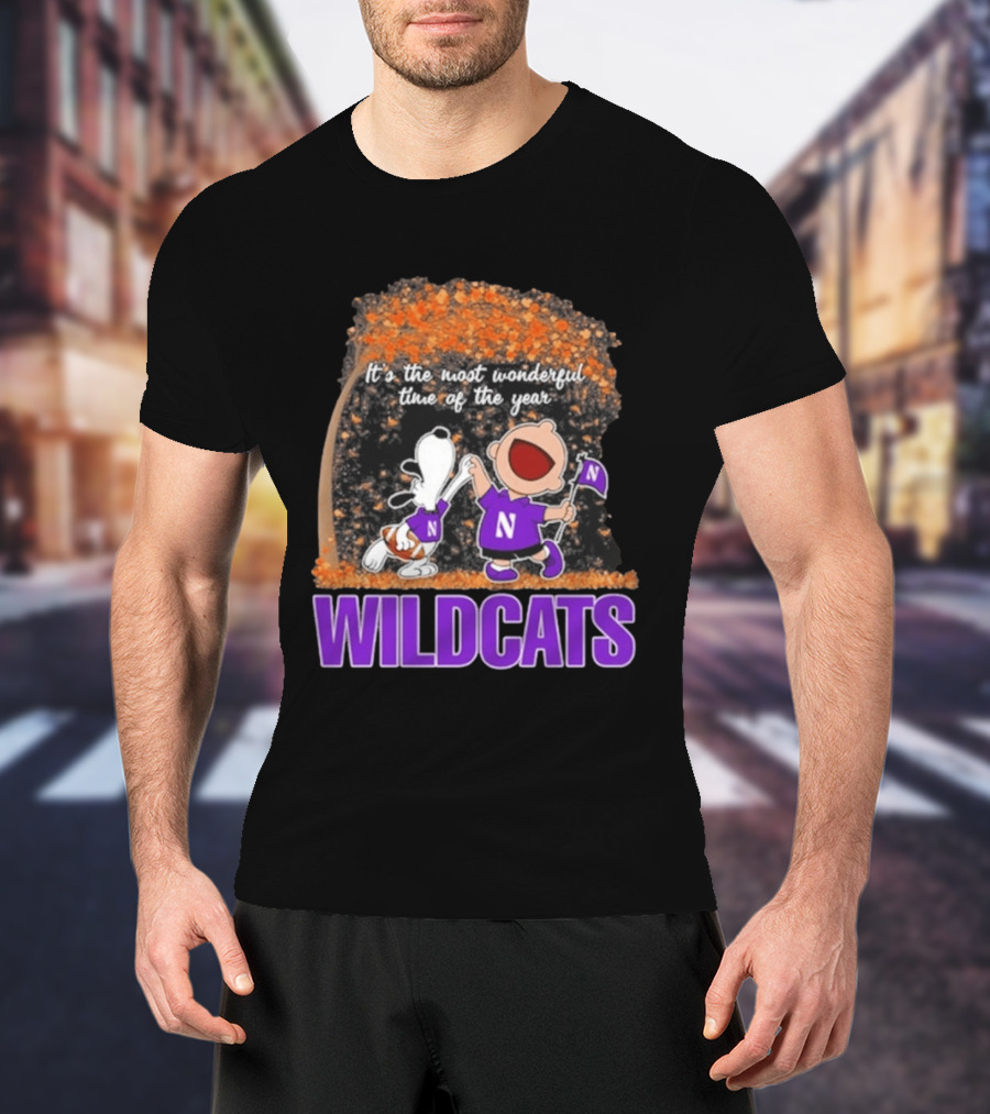 Northwestern Wildcats Snoopy Charlie Brown Dancing It's The Most Wonderful Time Of The Year T-Shirt
