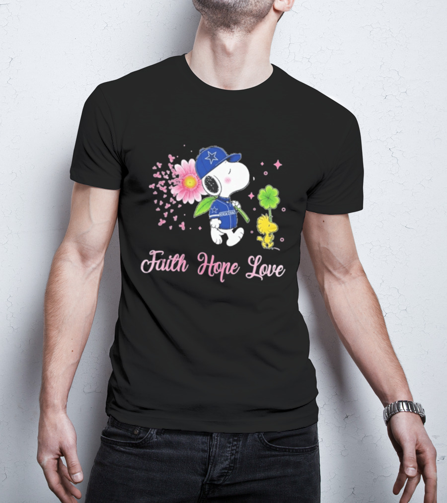 Dallas Cowboys Snoopy 2026 Breast Cancer Awareness Faith Hope Love T-Shirt