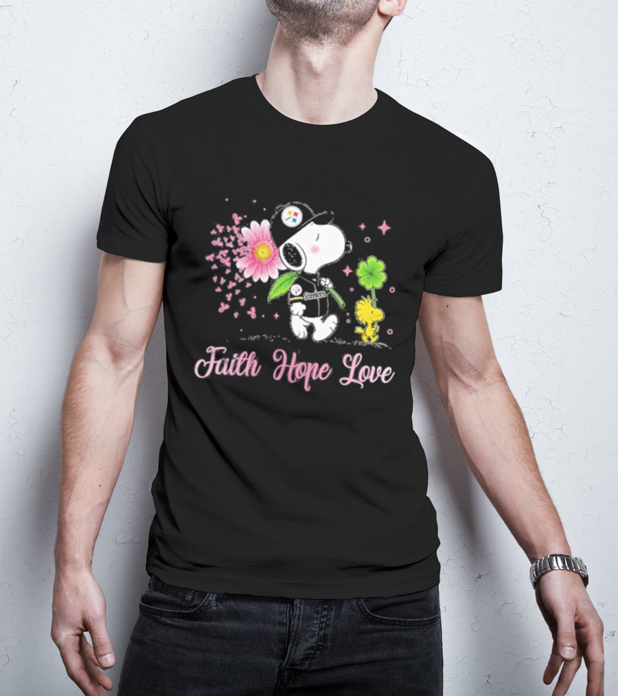 Pittsburgh Steelers Snoopy Woodstock 2026 Faith Hope Love Breast Cancer Awareness T-Shirt