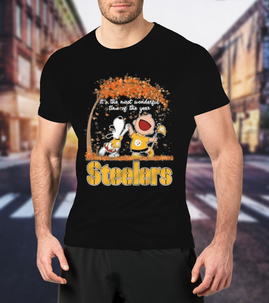 Pittsburgh Steelers Snoopy Charlie Brown Dancing It's The Most Wonderful Time Of The Year T-Shirt