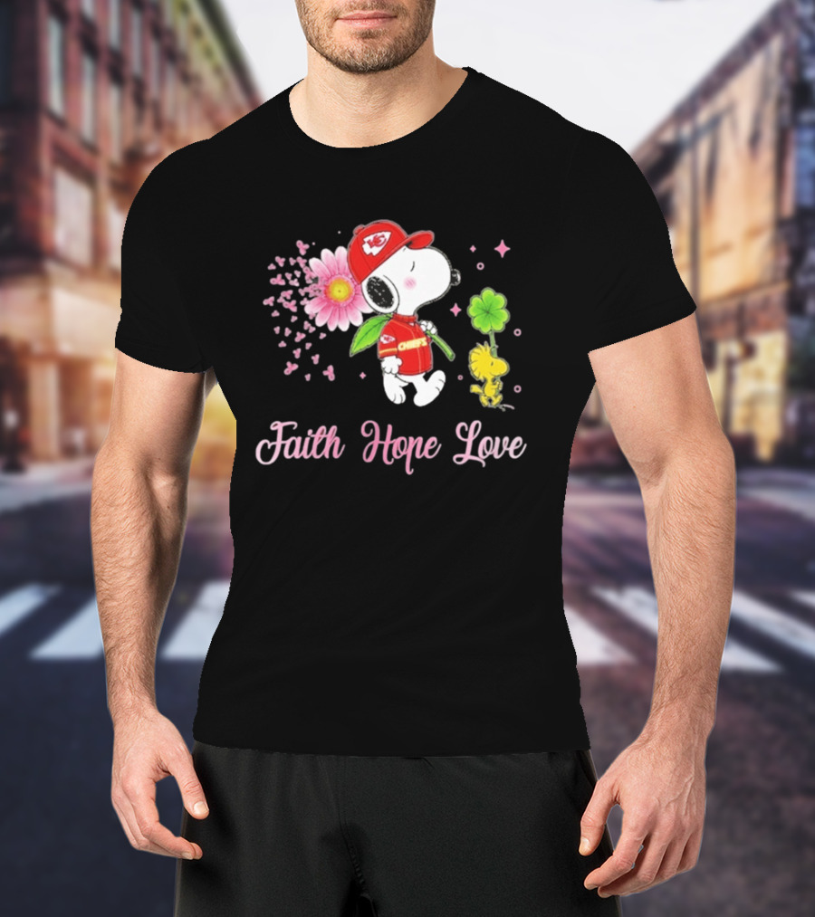 Kansas City Chiefs Snoopy Faith Hope Love Breast Cancer Awareness 2026 T-Shirt