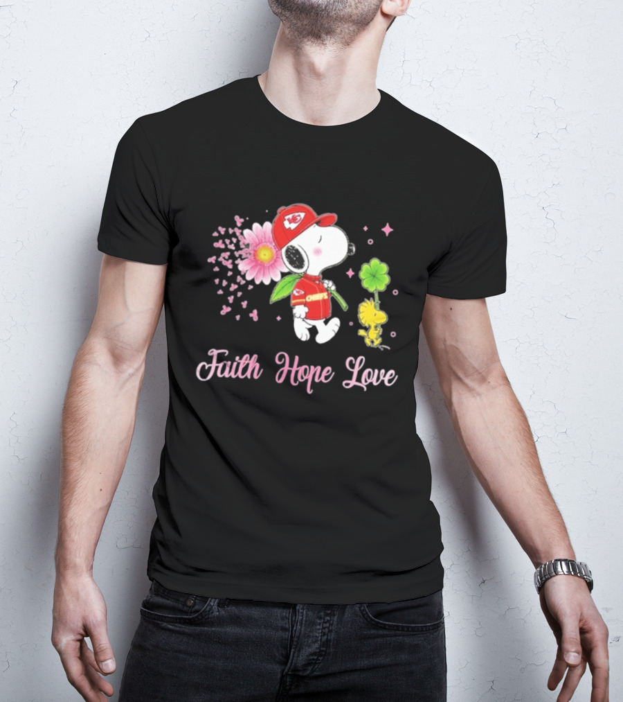 Kansas City Chiefs Snoopy Faith Hope Love Breast Cancer Awareness 2026 T-Shirt