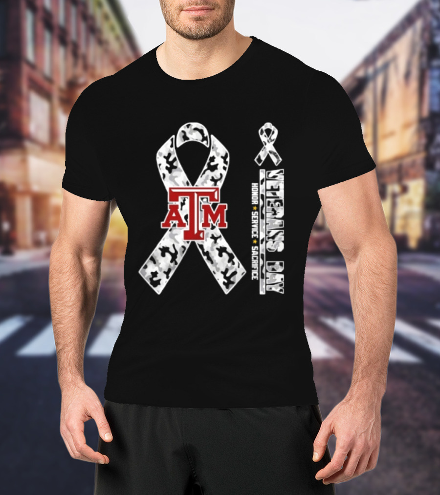 Texas A&M University Veterans Day Camouflage Ribbon Honor Service Sacrifice T-Shirt