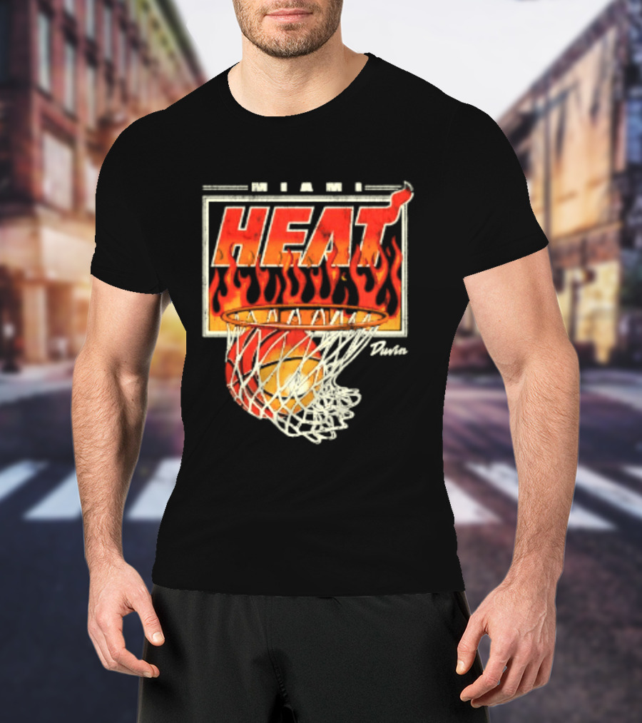 Miami Heat Duvin Basketball NBA Flaming Hoop And Ball T-Shirt