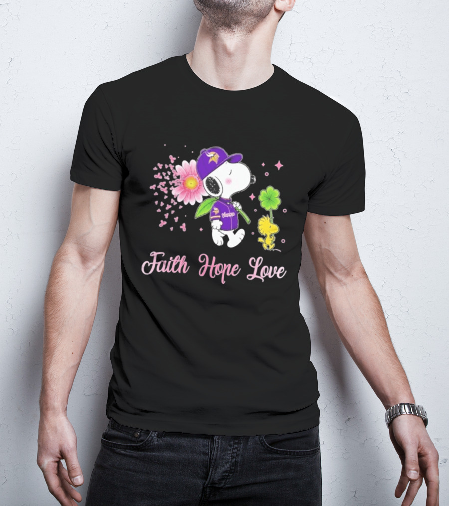 Minnesota Vikings Snoopy Faith Hope Love Breast Cancer Awareness 2026 T-Shirt