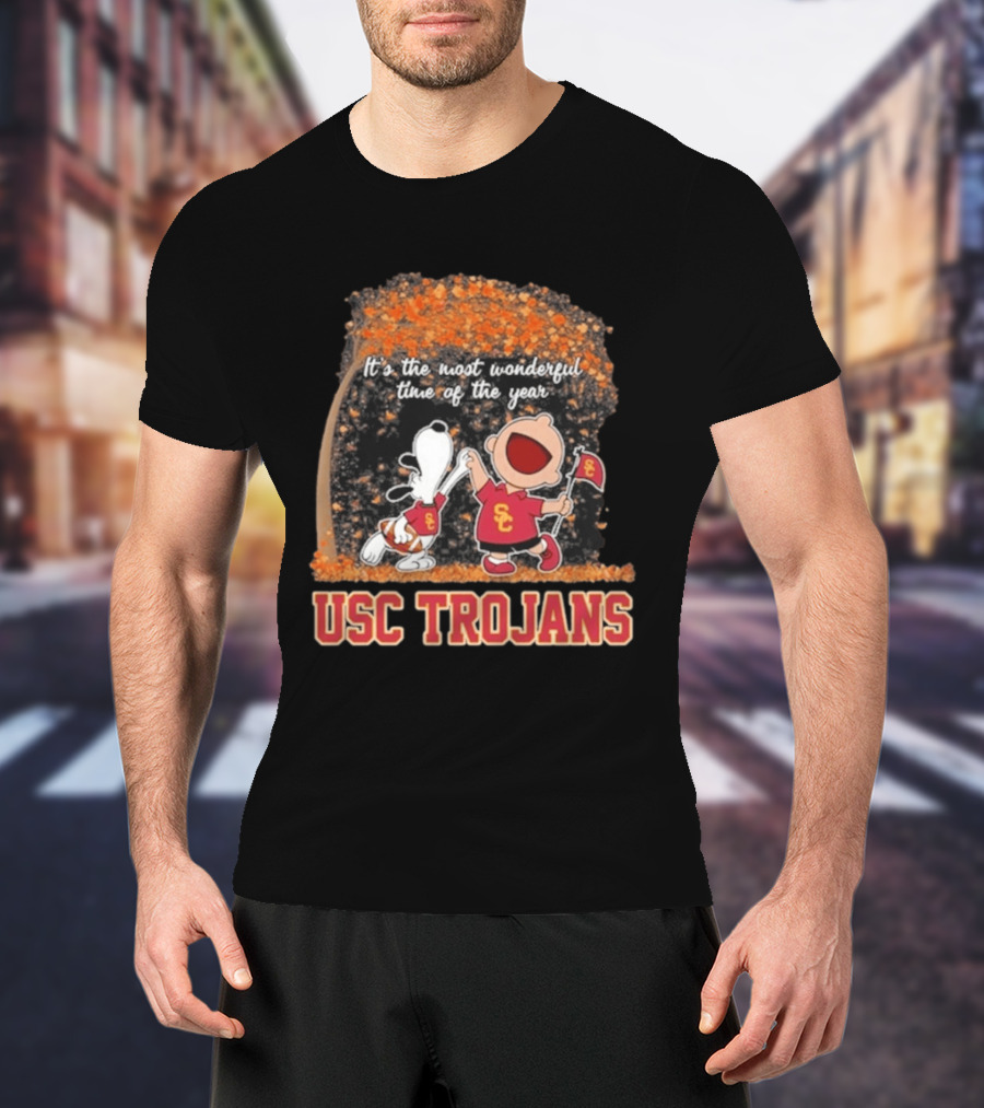 USC Trojans Snoopy Charlie Brown Dancing 2026 Most Wonderful Time Of The Year T-Shirt