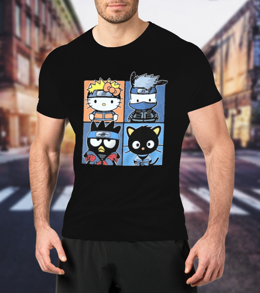 Naruto Shippuden Hello Kitty Friends Crossover Featuring Iconic Characters In Ninja Attire T-Shirt