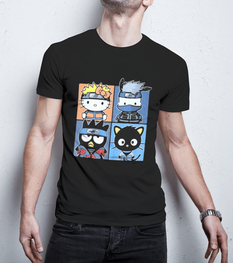Naruto Shippuden Hello Kitty Friends Crossover Featuring Iconic Characters In Ninja Attire T-Shirt