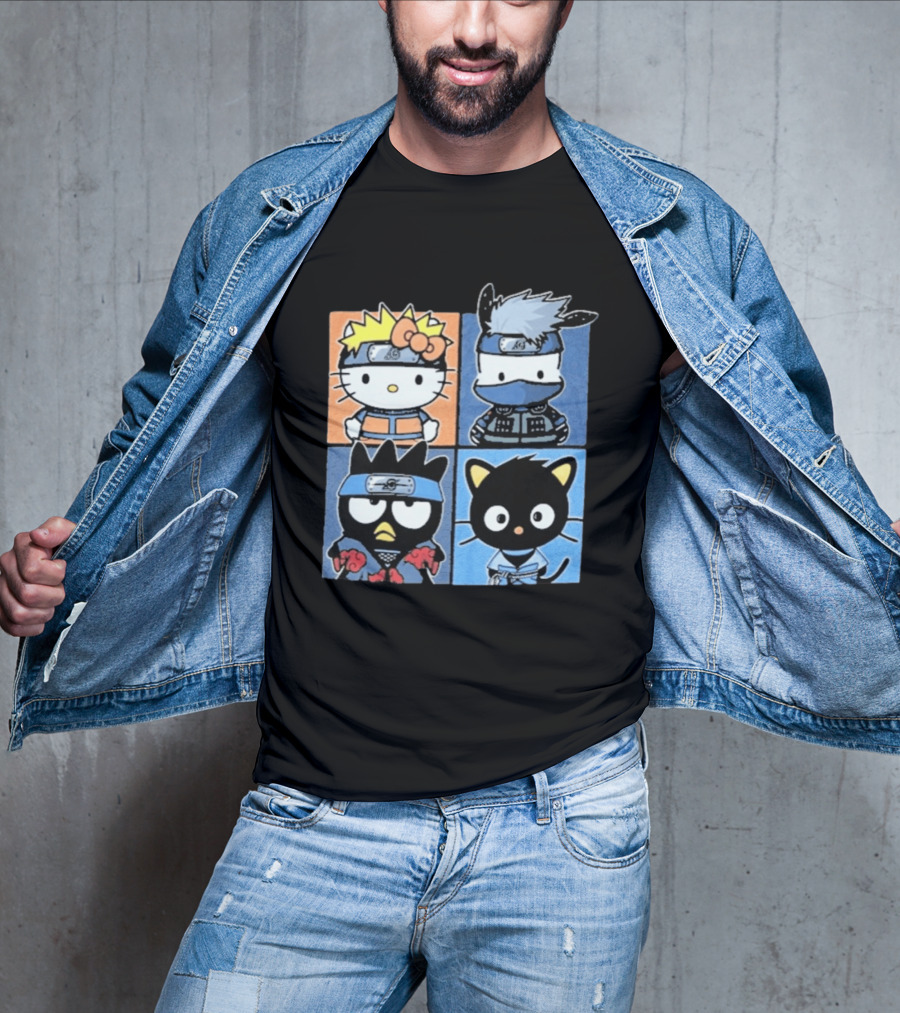 Naruto Shippuden Hello Kitty Friends Crossover Featuring Iconic Characters In Ninja Attire T-Shirt