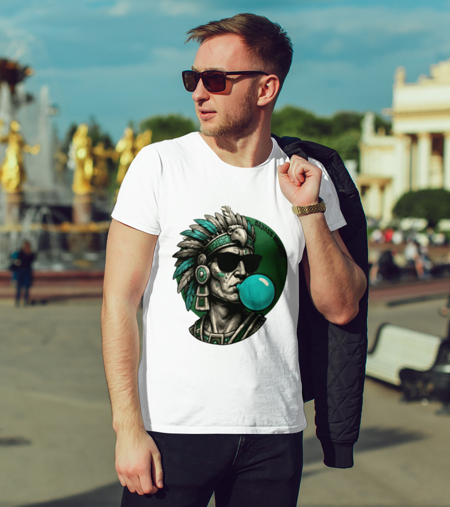 Aztec Warrior With Sunglasses Chewing Bubble Gum Badass Mexicans T-Shirt