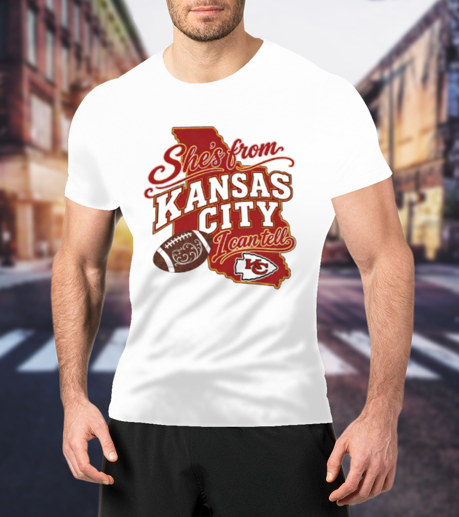 She's From Kansas City Chiefs I Can Tell Football Design With KC Logo And Map T-Shirt