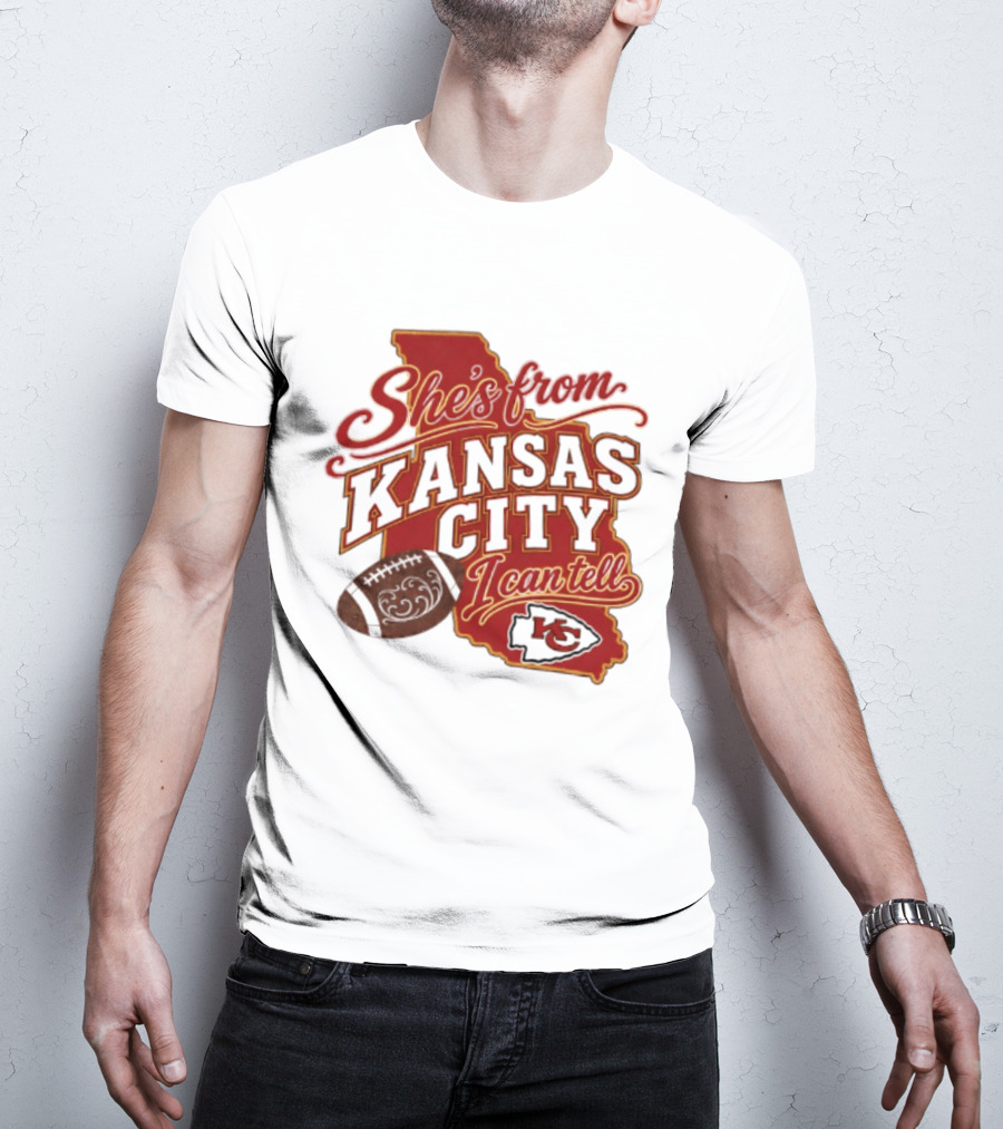 She's From Kansas City Chiefs I Can Tell Football Design With KC Logo And Map T-Shirt