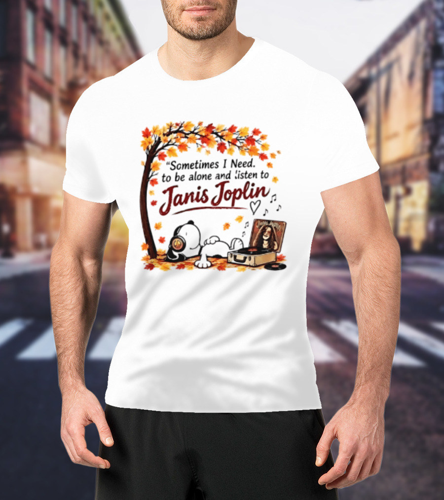 Snoopy Sometimes I Need To Be Alone And Listen To Janis Joplin Under Autumn Tree T-Shirt