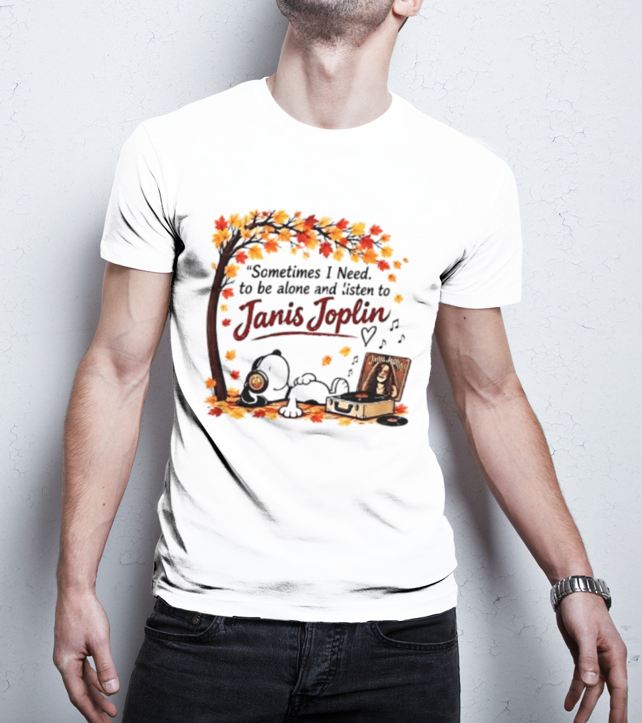 Snoopy Sometimes I Need To Be Alone And Listen To Janis Joplin Under Autumn Tree T-Shirt