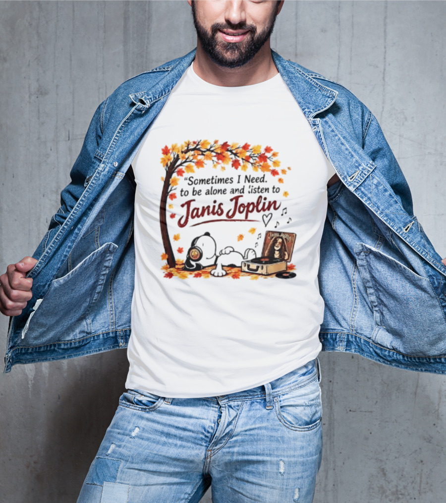 Snoopy Sometimes I Need To Be Alone And Listen To Janis Joplin Under Autumn Tree T-Shirt