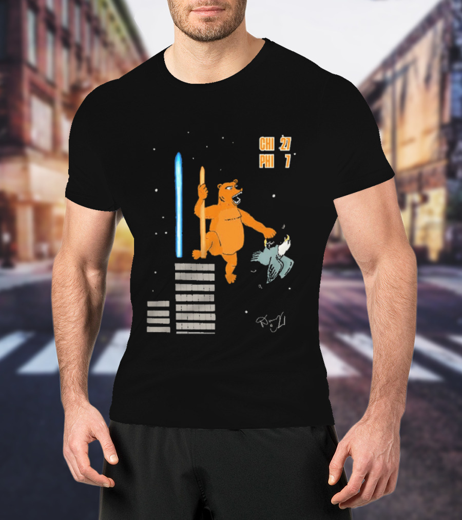 CHI 27 PHI 7 Cartoon Bears Vs Eagles Star Wars T-Shirt