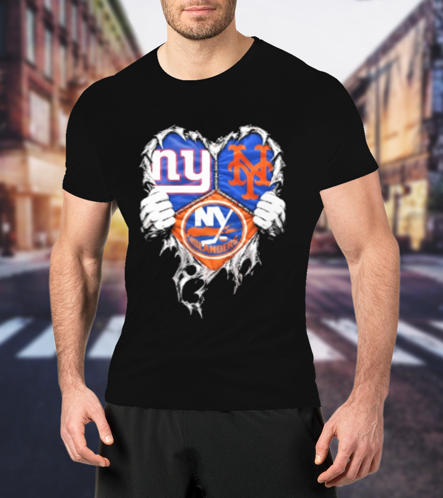 New York Giants Mets Islanders Heart Scratch T-Shirt