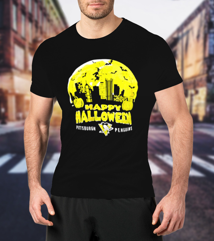 Pittsburgh Penguins Happy Halloween Skyline Pumpkins T-Shirt