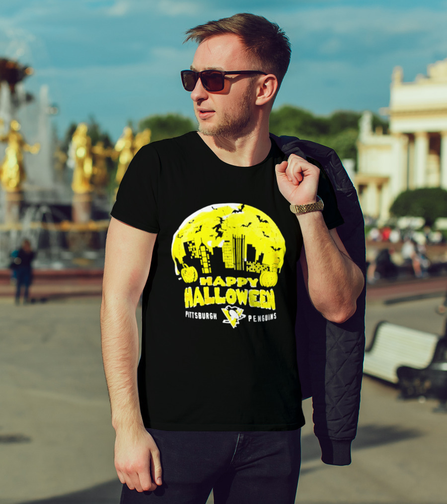 Pittsburgh Penguins Happy Halloween Skyline Pumpkins T-Shirt