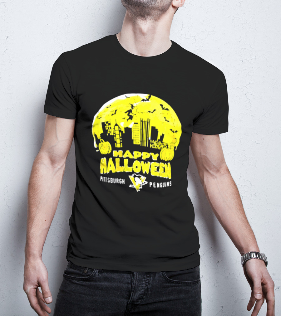 Pittsburgh Penguins Happy Halloween Skyline Pumpkins T-Shirt