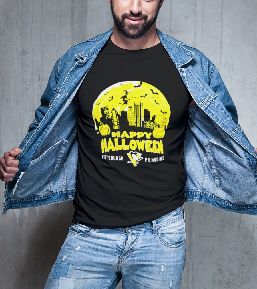 Pittsburgh Penguins Happy Halloween Skyline Pumpkins T-Shirt