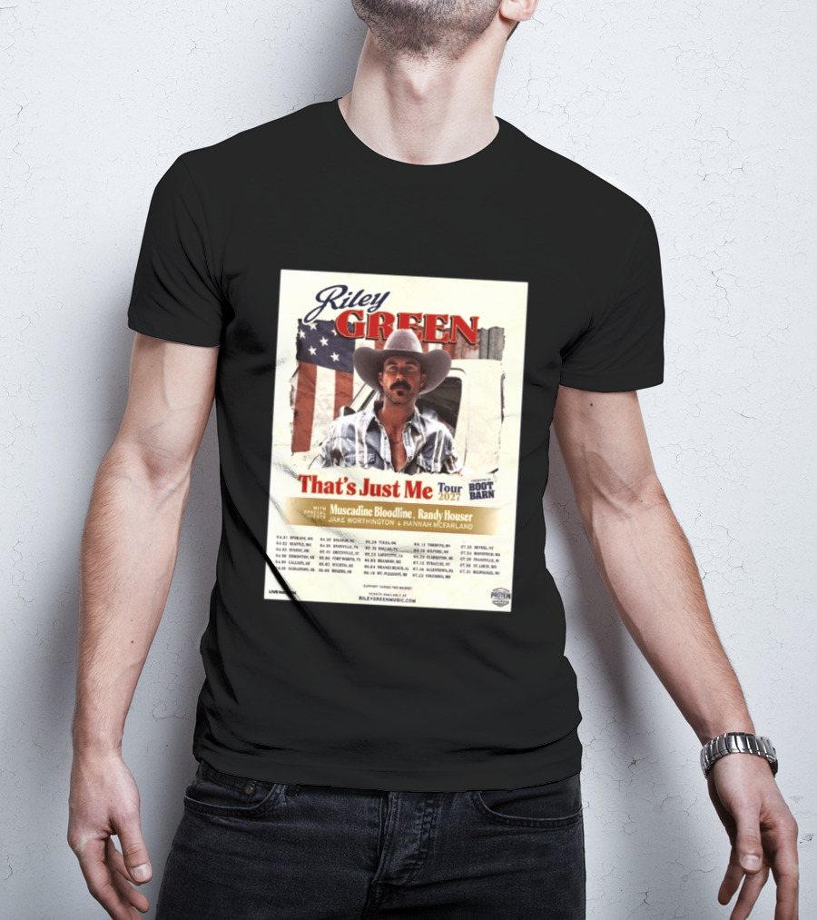 Riley Green That's Just Me Tour 2027 North America Featuring Muscadine Bloodline And Randy Houser Tour Dates T-Shirt