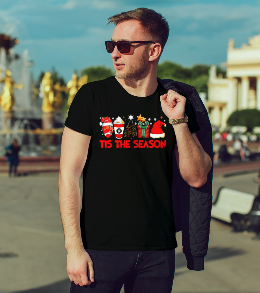 Tis The Season Football Coffee Christmas Tree Gift Santa Hat T-Shirt