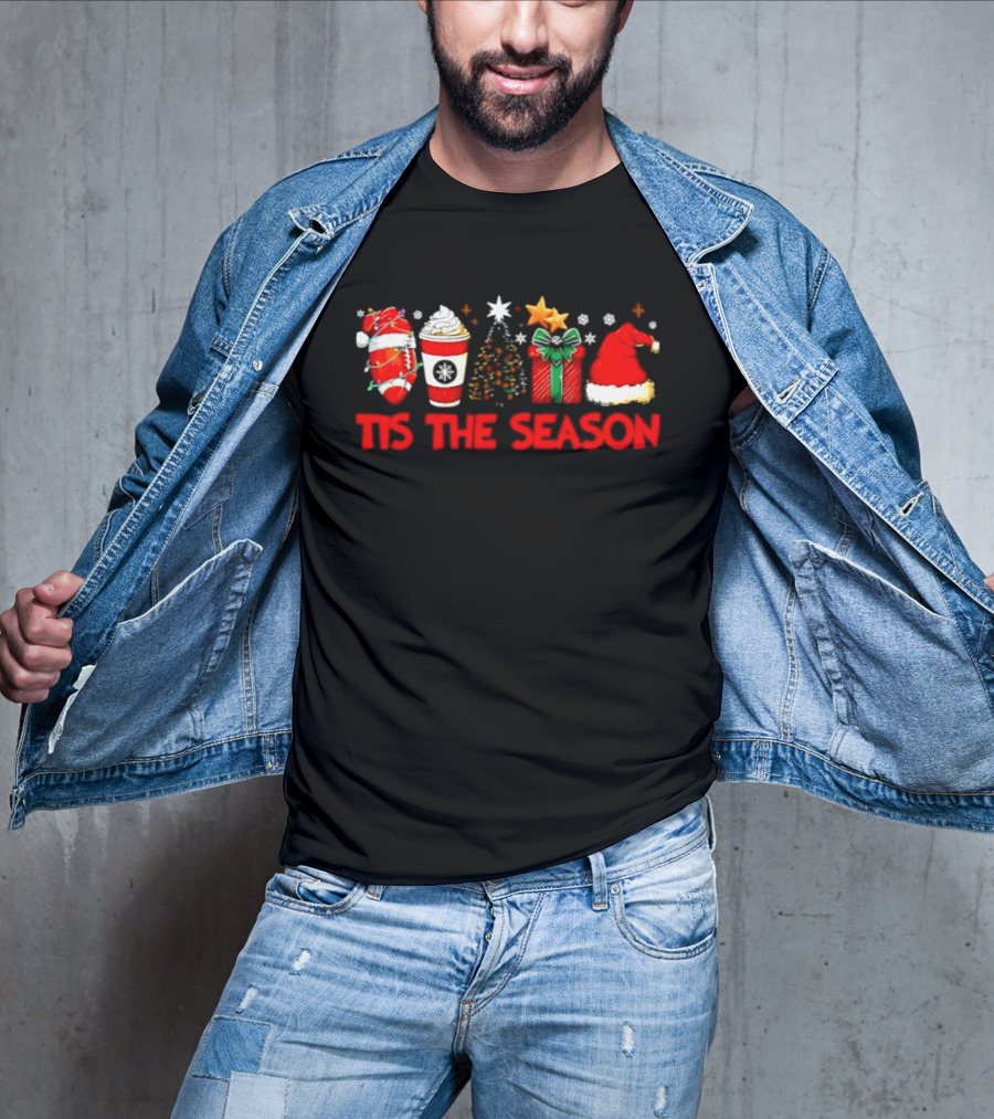 Tis The Season Football Coffee Christmas Tree Gift Santa Hat T-Shirt
