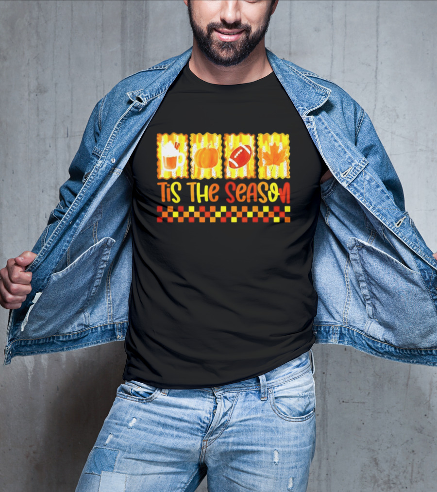 Tis The Season Pumpkin Coffee Football Leaf Halloween T-Shirt